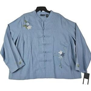 Relativity ~Woman Plus Size 3X~ Crystal Embroidered Linen Jacket Button Down NWT